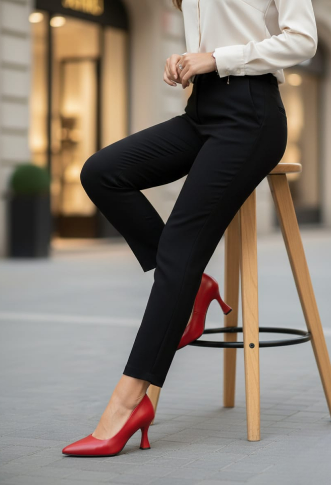 KADIN KADEH TOPUKLU RAHAT ŞIK STİLETTO AYAKKABI 39 - KIRMIZI