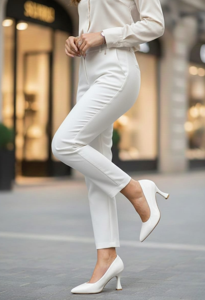 KADIN KADEH TOPUKLU RAHAT ŞIK STİLETTO AYAKKABI 40 - BEYAZ