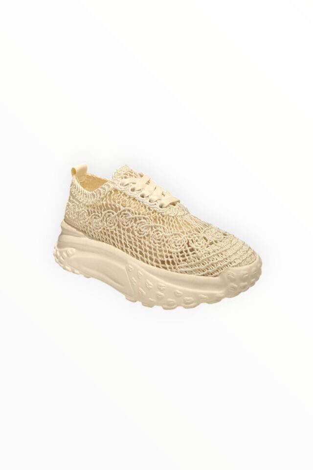 KADIN GÜPÜR DETAYLI BAĞCIKLI SNEAKER BEYAZ - 39