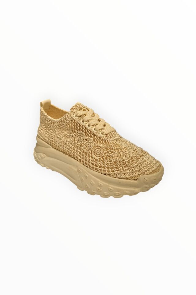 KADIN GÜPÜR DETAYLI BAĞCIKLI SNEAKER BEJ  - 40