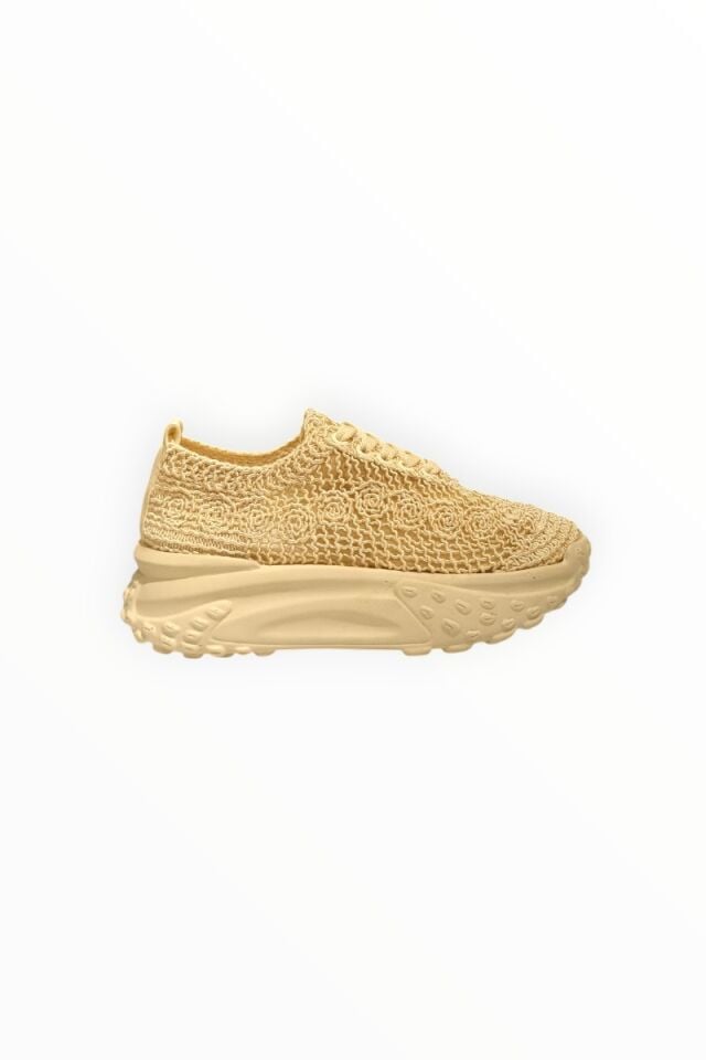 KADIN GÜPÜR DETAYLI BAĞCIKLI SNEAKER BEJ  - 40