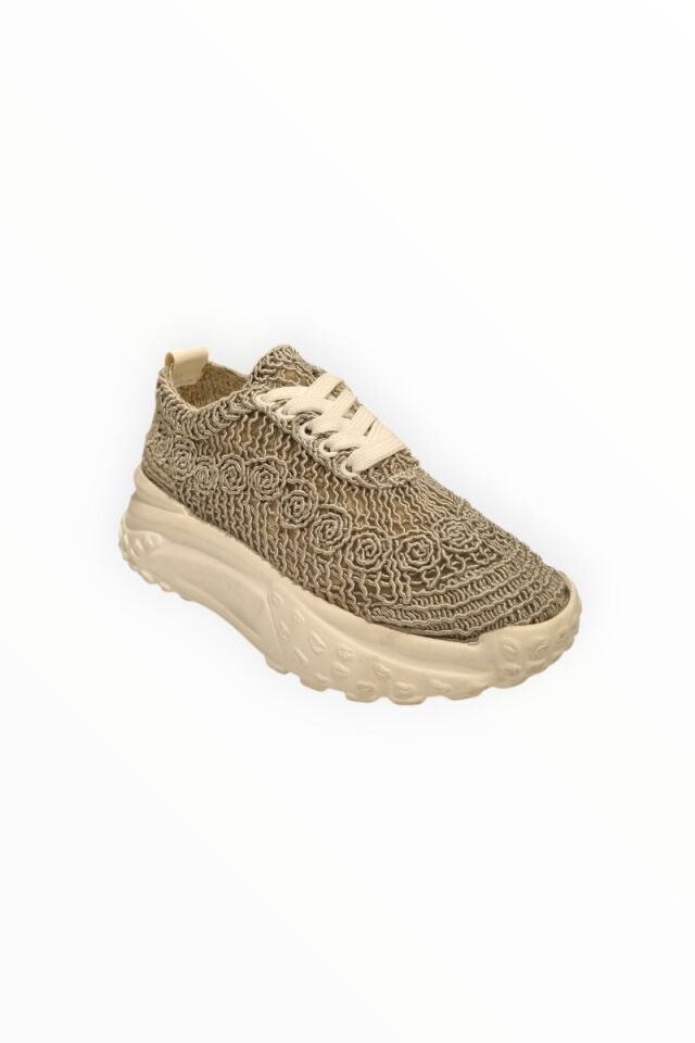 KADIN GÜPÜR DETAYLI BAĞCIKLI SNEAKER GRİ - 40