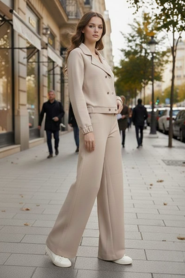 KADIN CEKET BOL PAÇA PANTOLON ALT ÜST TAKIM 2XL - KREM