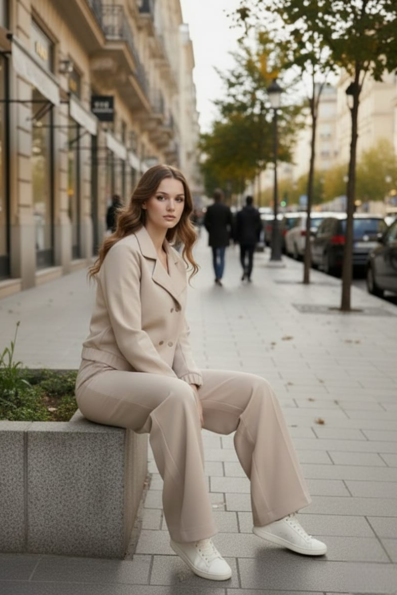 KADIN CEKET BOL PAÇA PANTOLON ALT ÜST TAKIM 2XL - KREM