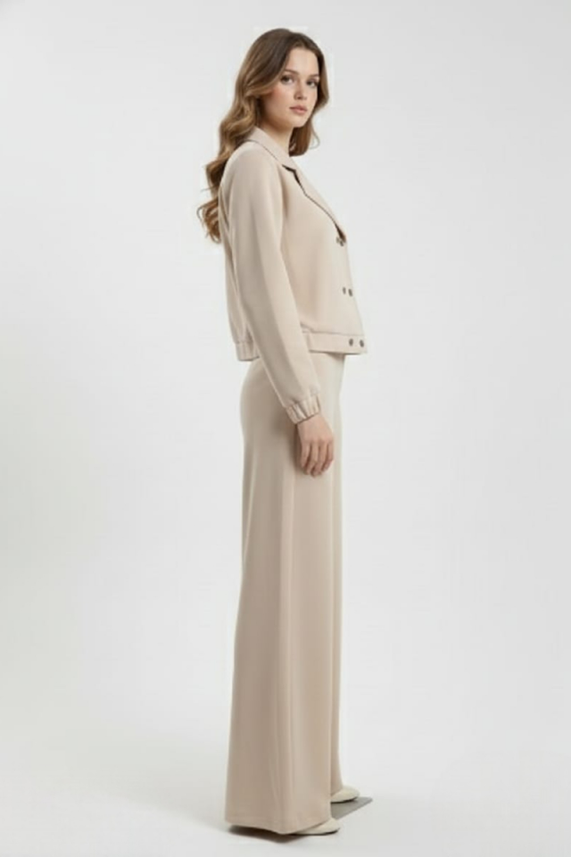 KADIN CEKET BOL PAÇA PANTOLON ALT ÜST TAKIM 2XL - KREM