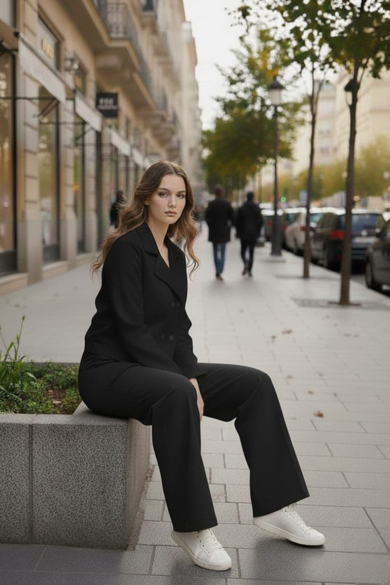 KADIN CEKET BOL PAÇA PANTOLON ALT ÜST TAKIM M - SİYAH