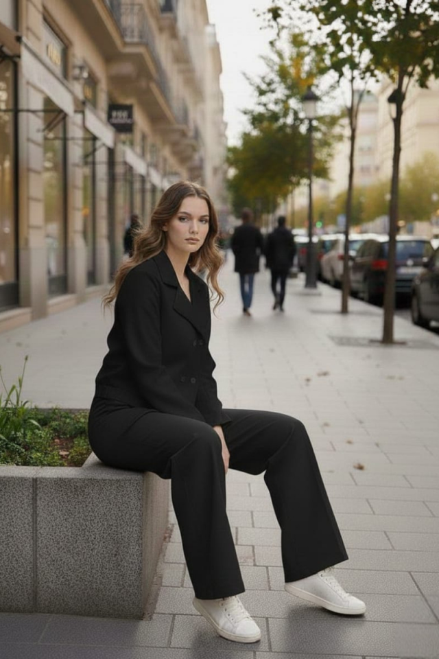 KADIN CEKET BOL PAÇA PANTOLON ALT ÜST TAKIM M - SİYAH