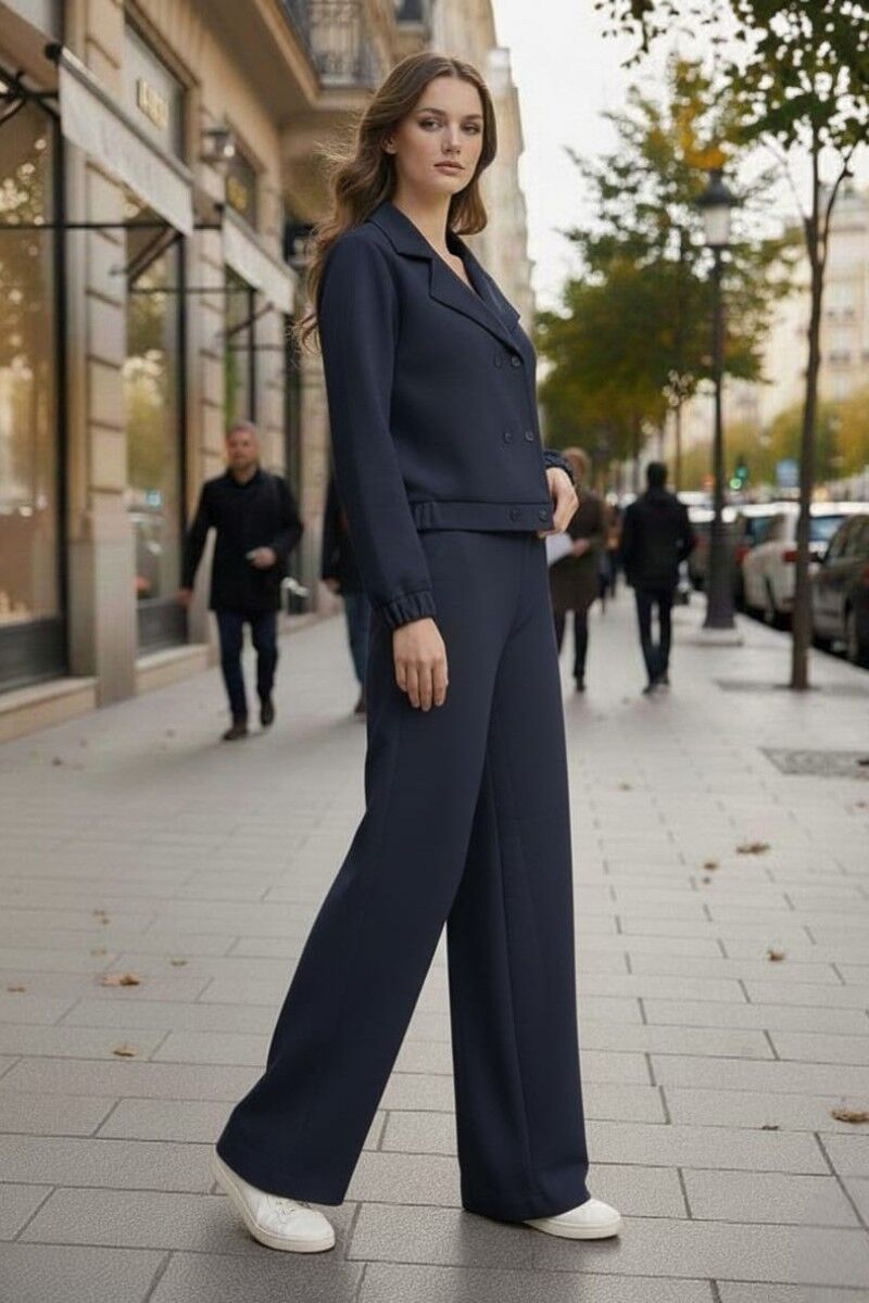 KADIN CEKET BOL PAÇA PANTOLON ALT ÜST TAKIM XL - KOYU LACİVERT