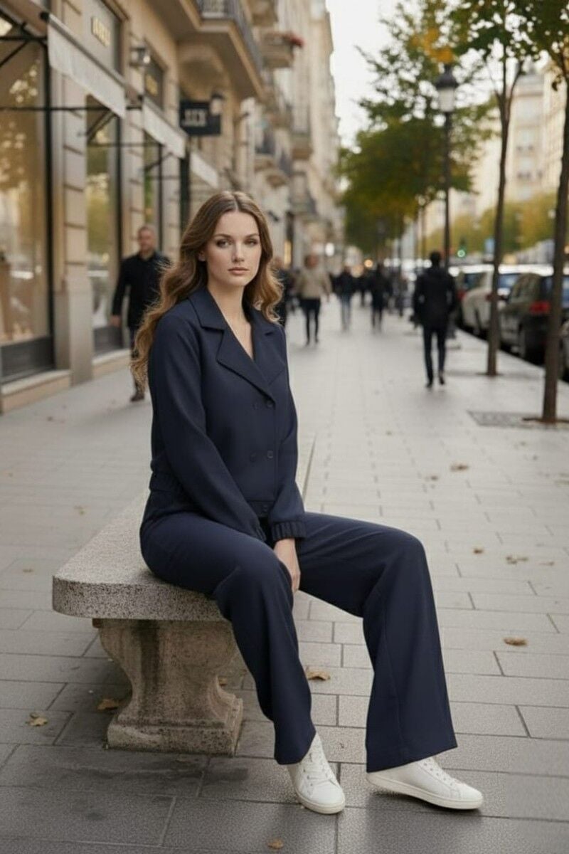 KADIN CEKET BOL PAÇA PANTOLON ALT ÜST TAKIM 2XL - KOYU LACİVERT