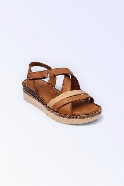 KADIN HAKİKİ DERİ SANDALET TABA-BEJ - 40