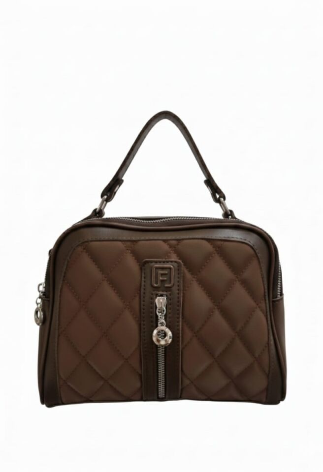 KADIN ÇAPRAZ İKİ BÖLMELİ EL OMUZ ÇANTASI KOYU KAHVE