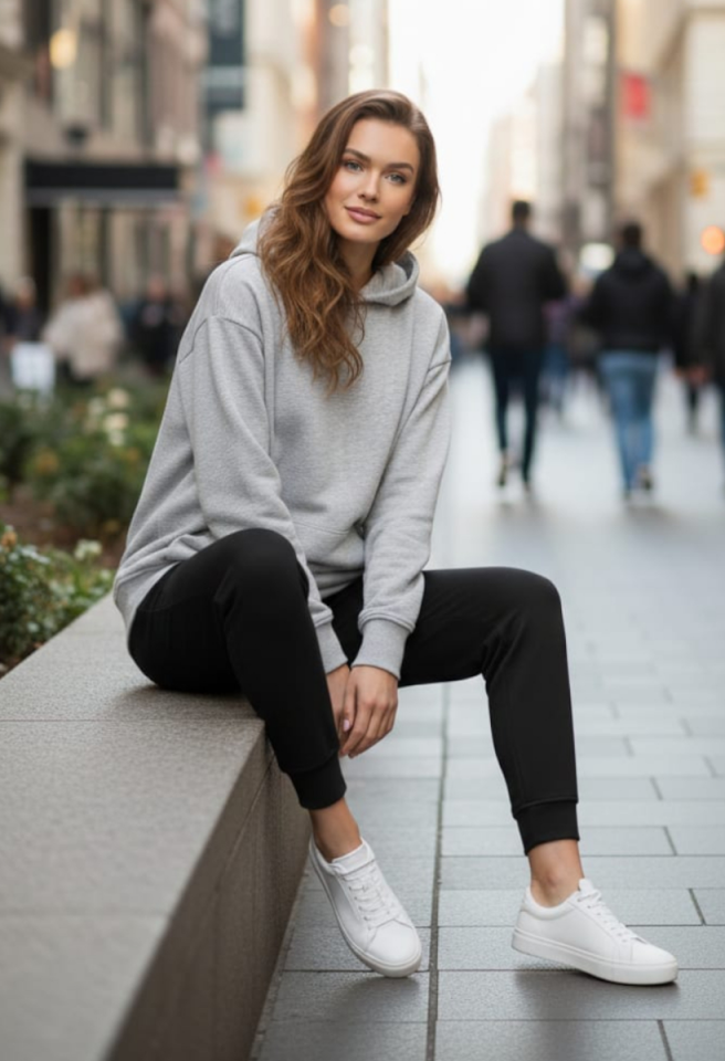 KADIN KAPÜŞONLU EŞOFMAN ÜSTÜ SWEATSHİRT XL - GRİ