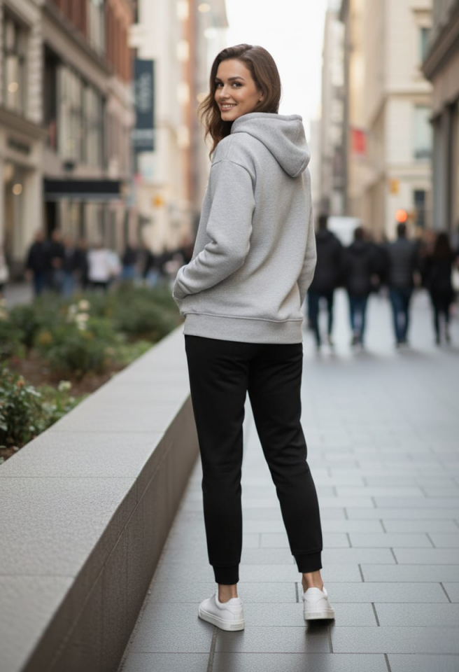 KADIN KAPÜŞONLU EŞOFMAN ÜSTÜ SWEATSHİRT XL - GRİ