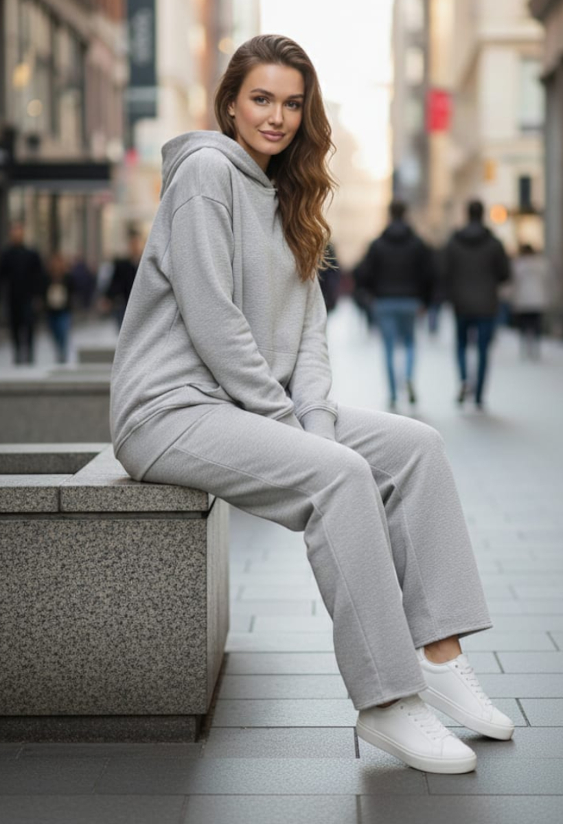 KADIN KAPÜŞONLU ALT ÜST EŞOFMAN TAKIM XL - GRİ