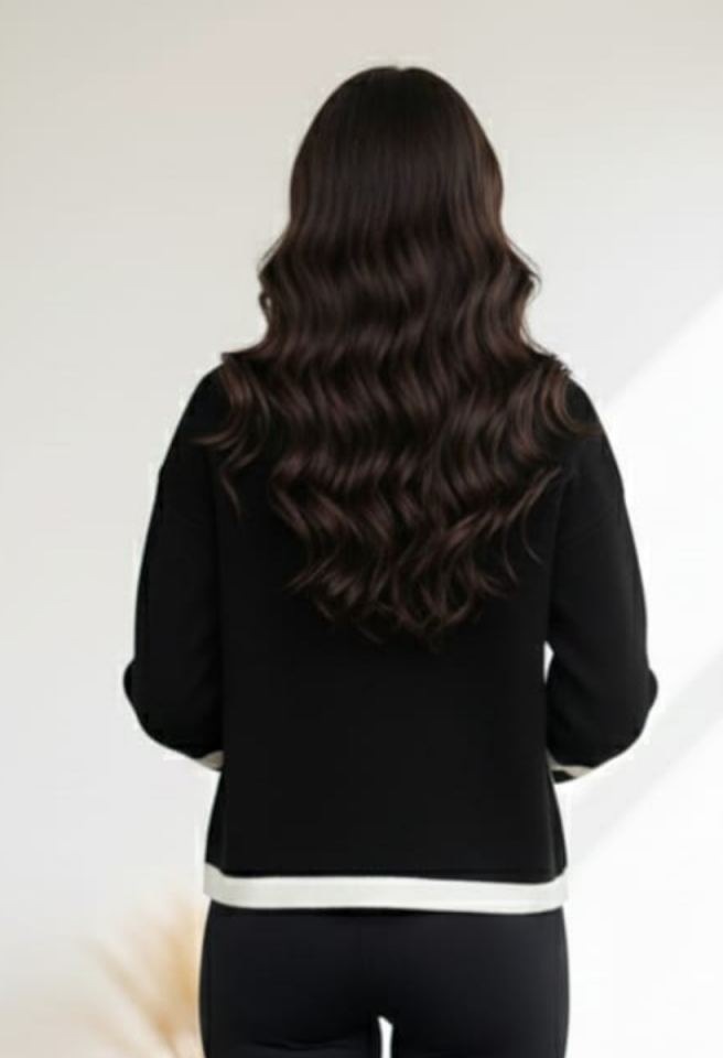 KADIN GOLD DÜĞME DETAYLI TRİKO SİYAH-EKRU - STANDART