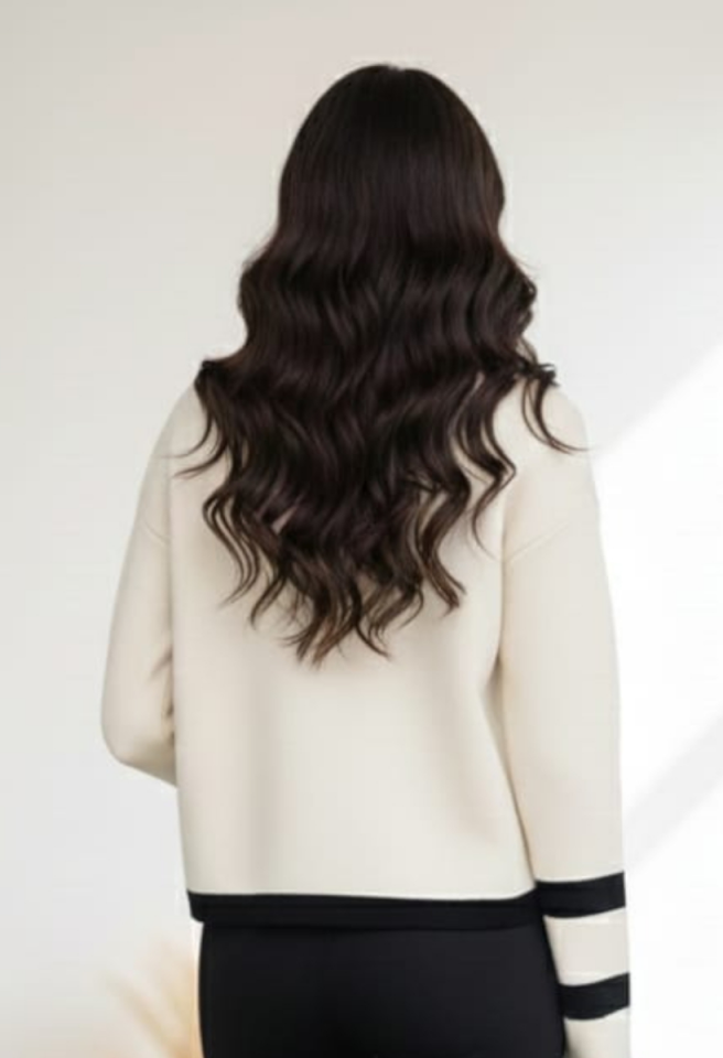 KADIN GOLD DÜĞME DETAYLI TRİKO EKRU-SİYAH - STANDART