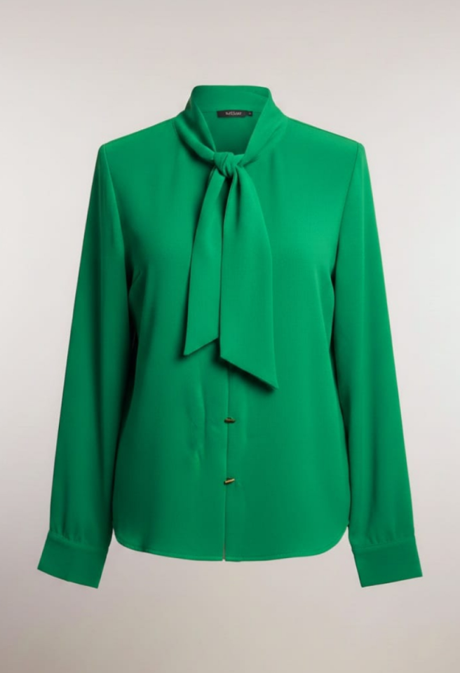 KADIN BOYUNDAN BAĞLAMA DETAYLI DÜĞMELİ GÖMLEK YEŞİL - L