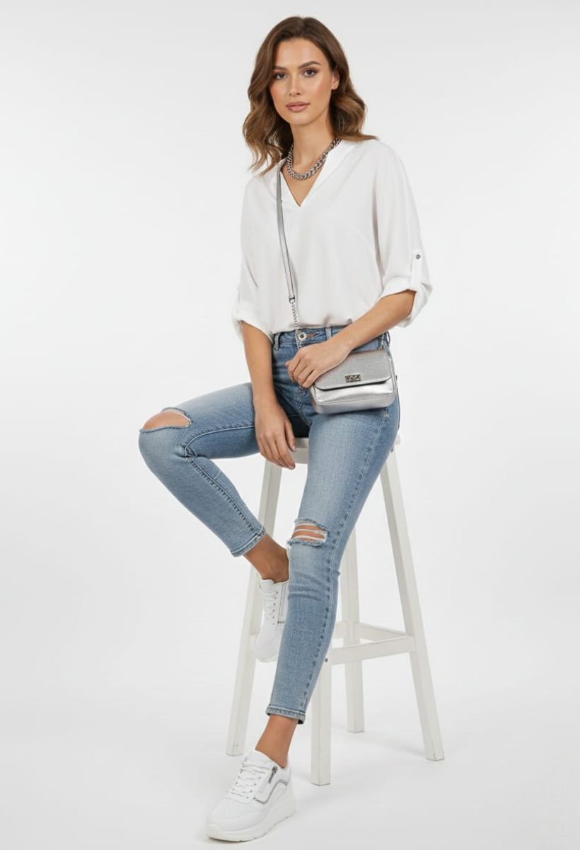 KADIN TAŞ DETAYLI  DOLGU TOPUK FERMUARLI BAĞCIKLI GÜNLÜK SPOR AYAKKABI 40 - BEYAZ