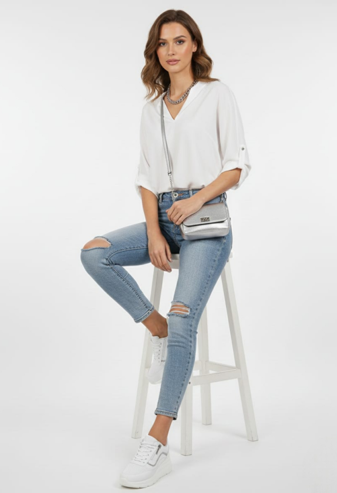 KADIN TAŞ DETAYLI  DOLGU TOPUK FERMUARLI BAĞCIKLI GÜNLÜK SPOR AYAKKABI 40 - BEYAZ