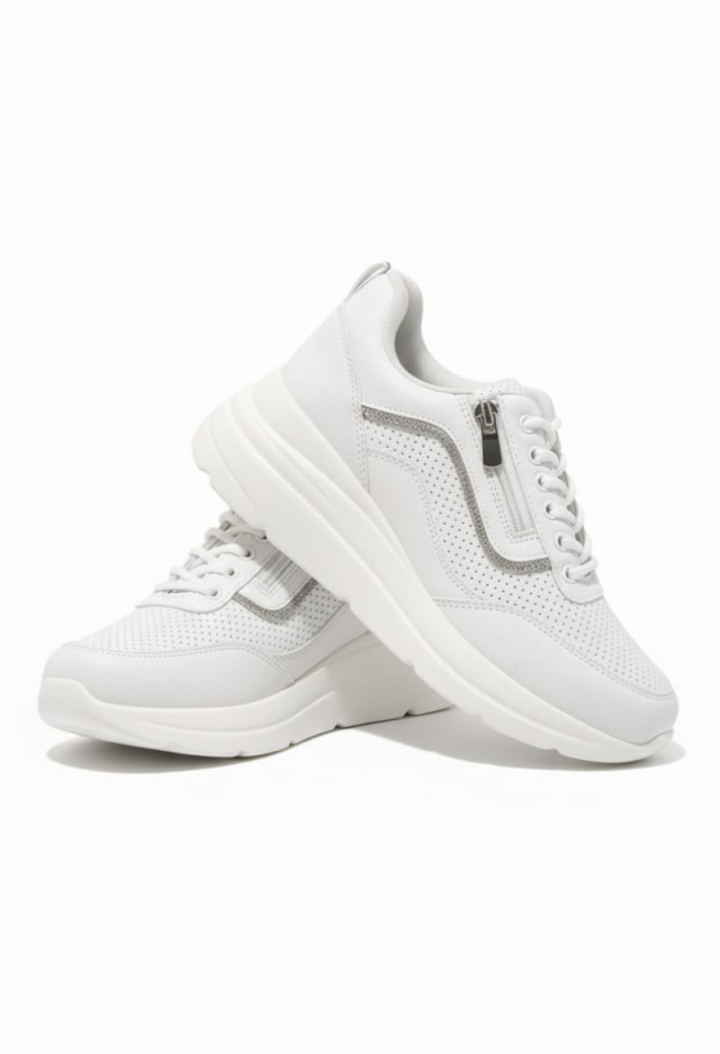 KADIN TAŞ DETAYLI  DOLGU TOPUK FERMUARLI BAĞCIKLI GÜNLÜK SPOR AYAKKABI 40 - BEYAZ