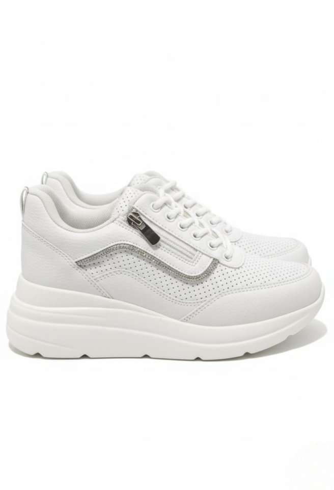 KADIN TAŞ DETAYLI  DOLGU TOPUK FERMUARLI BAĞCIKLI GÜNLÜK SPOR AYAKKABI 40 - BEYAZ