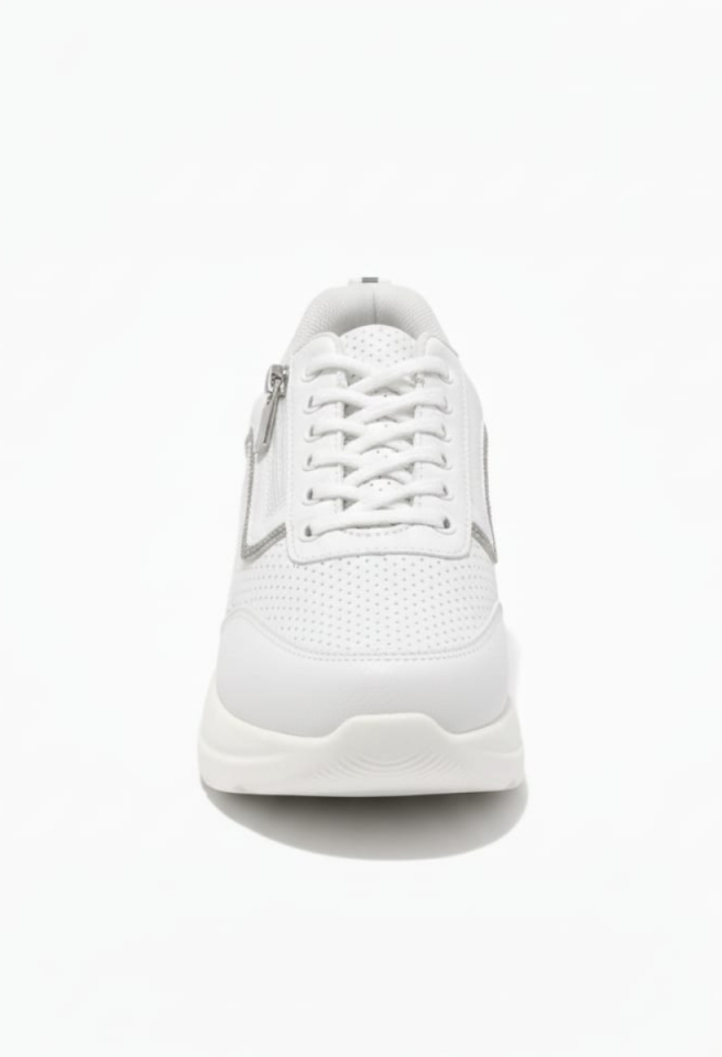 KADIN TAŞ DETAYLI  DOLGU TOPUK FERMUARLI BAĞCIKLI GÜNLÜK SPOR AYAKKABI 40 - BEYAZ