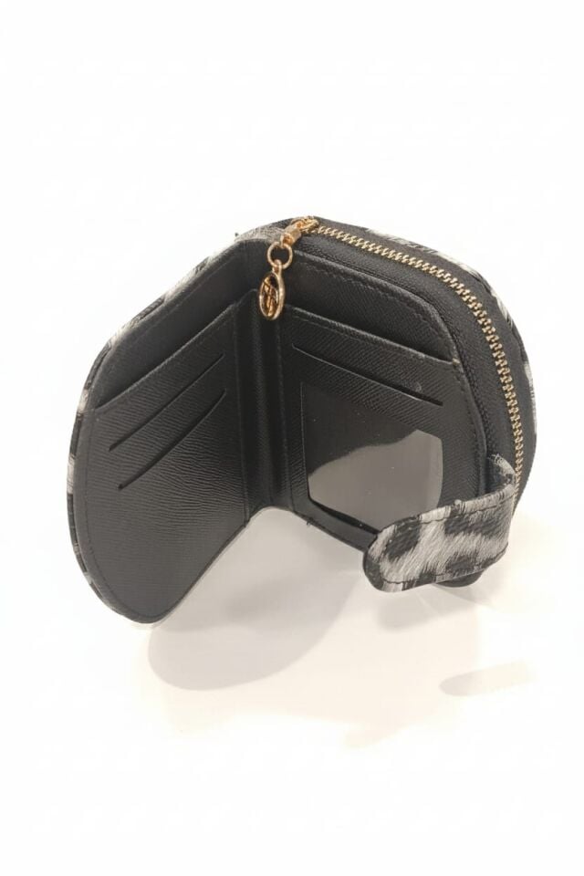 KADIN ÇITÇITLI PARA VE KART BÖLMELİ MİNİ CÜZDAN SİYAH LEOPAR - STANDART