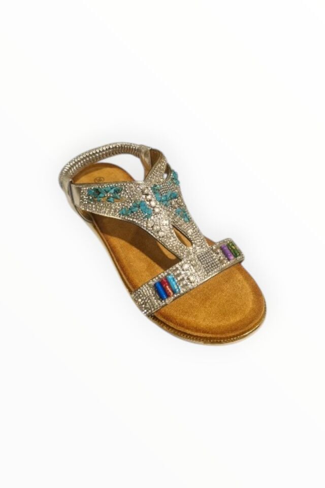 KADIN TAŞLI SANDALET GÜMÜŞ - 40