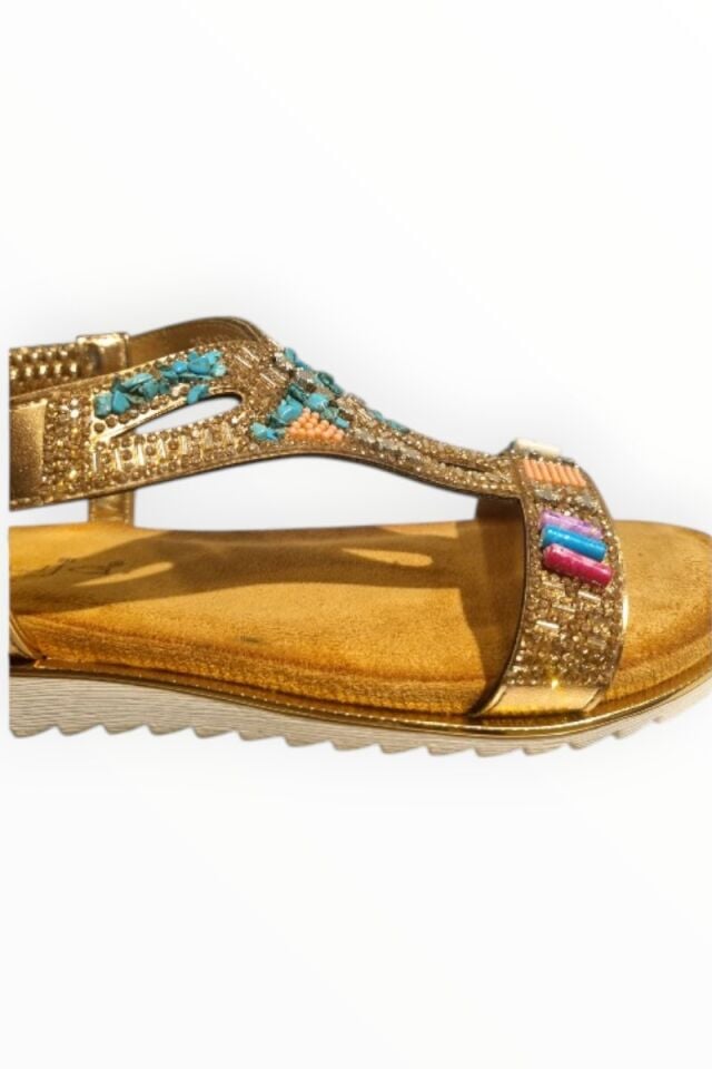 KADIN TAŞLI SANDALET BRONZ - 40