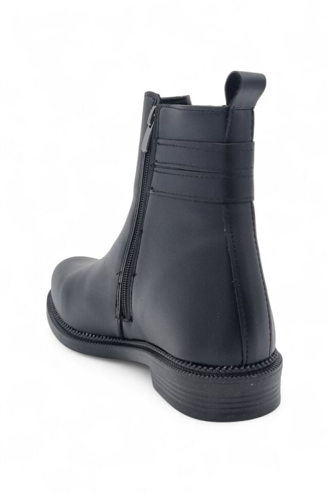 KADIN ALÇAK TABAN FERMUARLI ÇİFT TOKA DETAYLI SİYAH BOT 39 - SİYAH