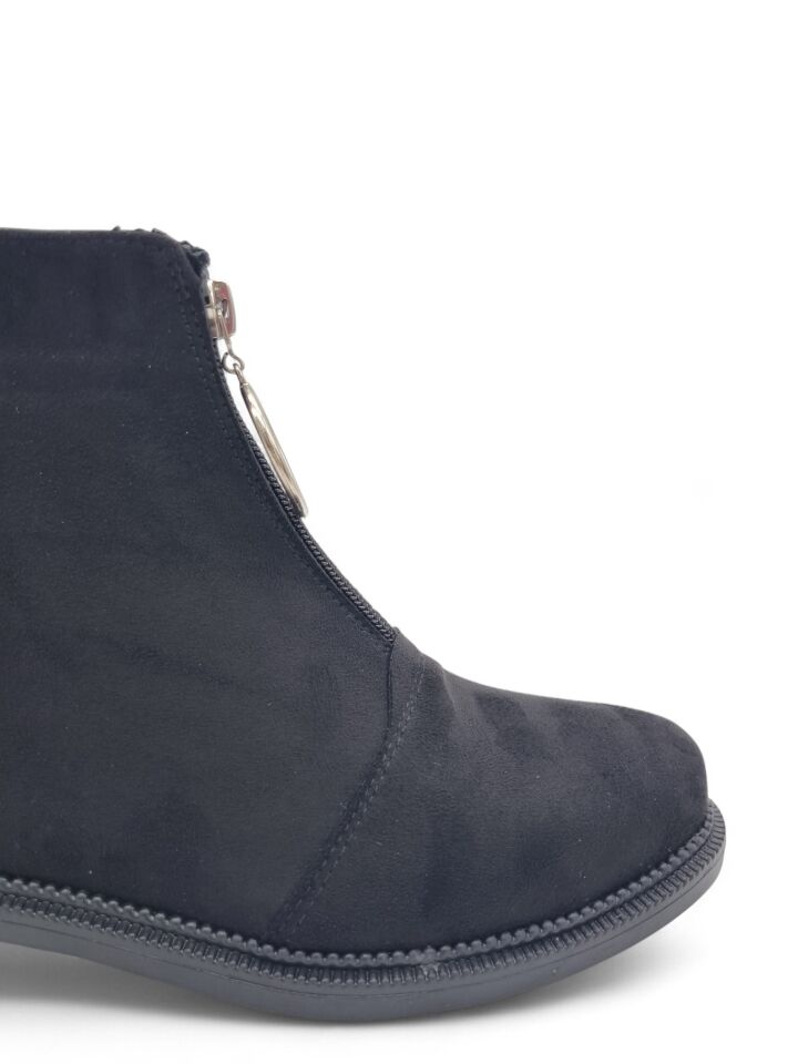 KADIN FERMUARLI HALKA AKSESUAR DETAYLI BOT SİYAH - 36 - SÜET