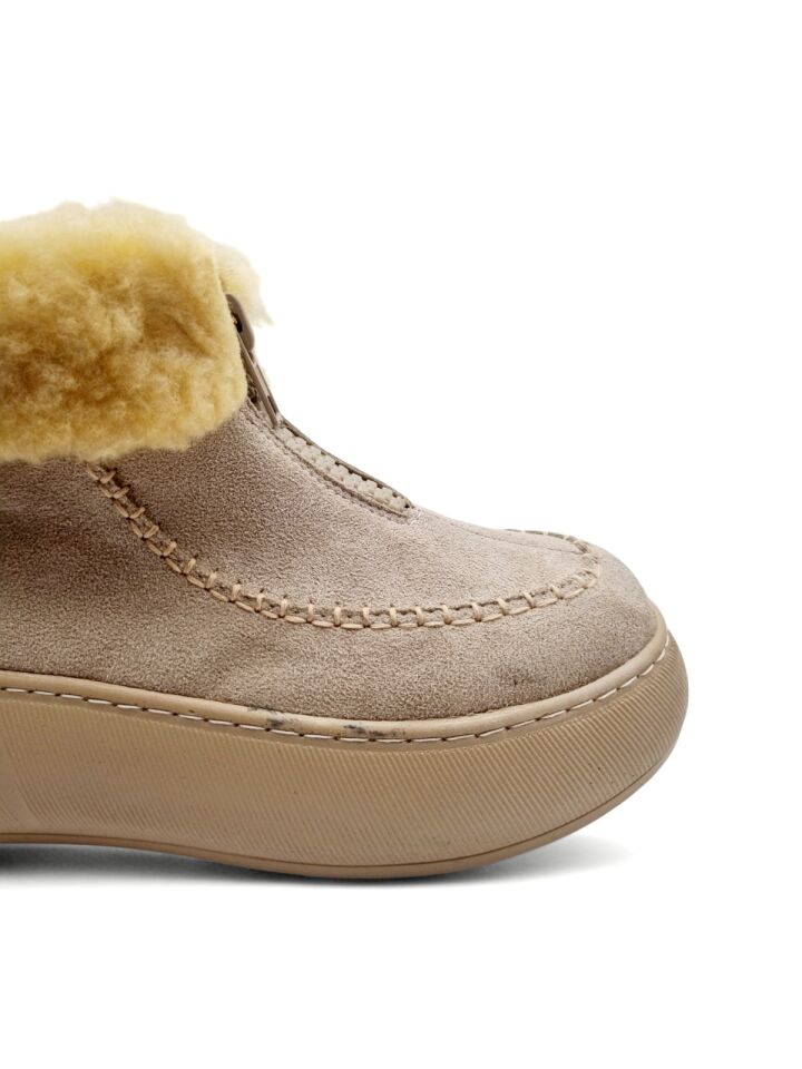 KADIN KALIN TABAN KÜRK ASTARLI ÖNDEN FERMUARLI BOT BEJ  - 40