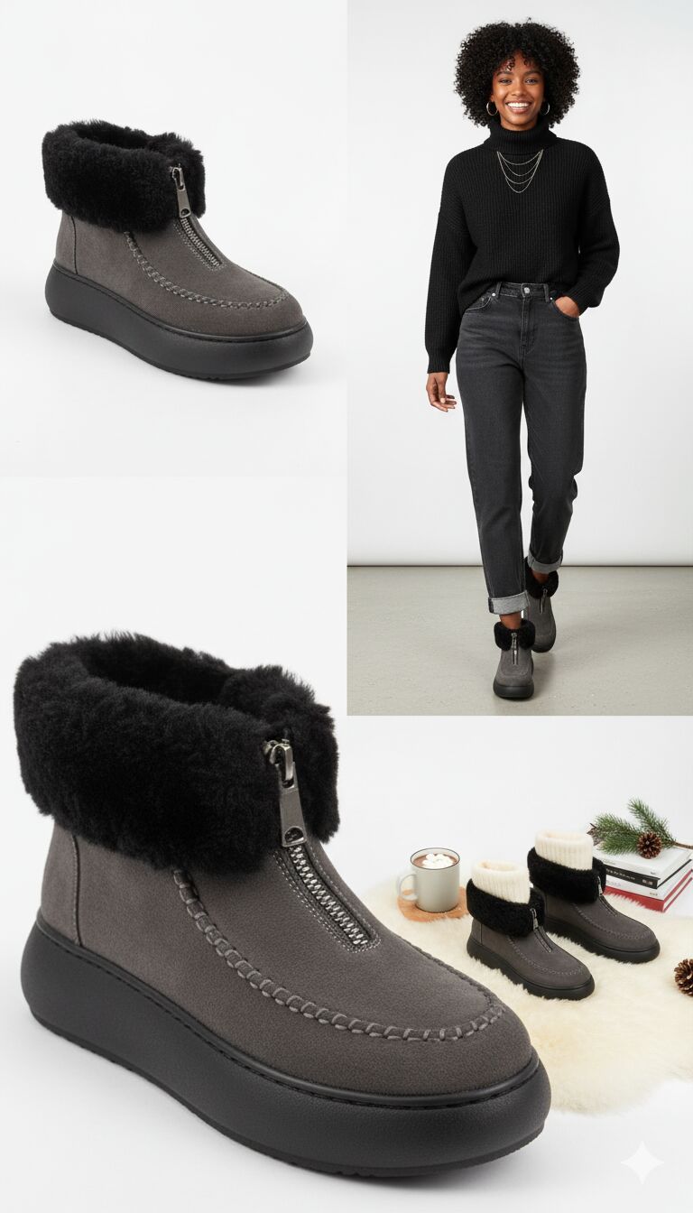 KADIN KALIN TABAN KÜRK ASTARLI ÖNDEN FERMUARLI BOT GRİ - 36