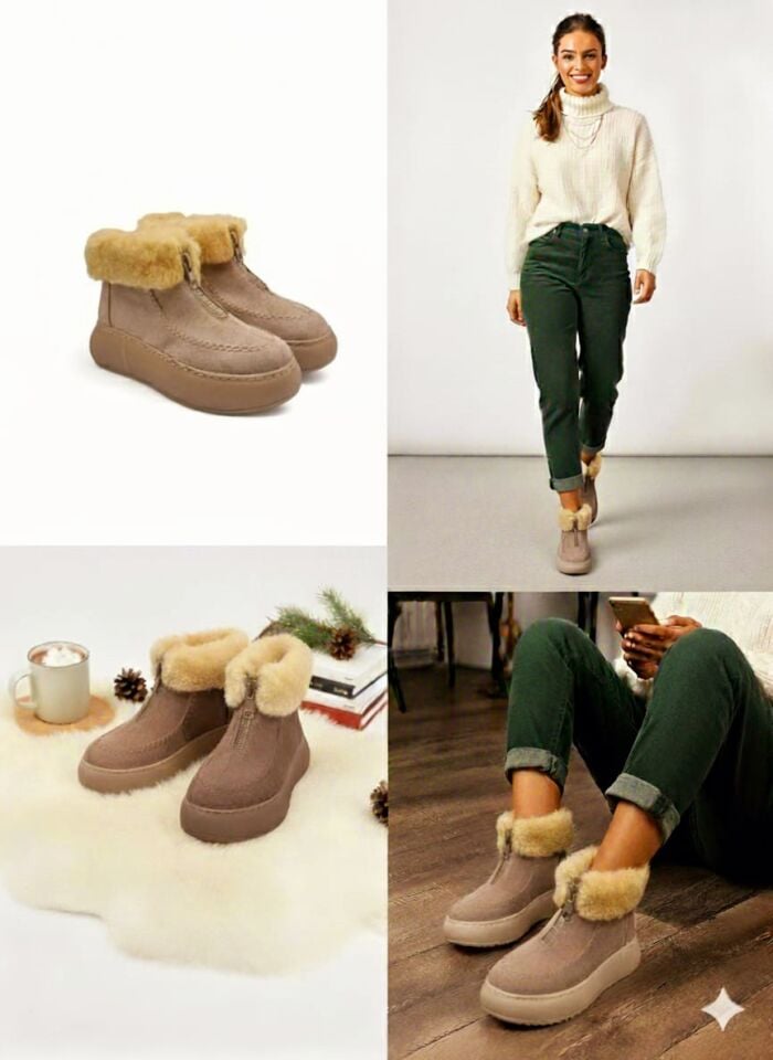 KADIN KALIN TABAN KÜRK ASTARLI ÖNDEN FERMUARLI BOT VİZON - 40