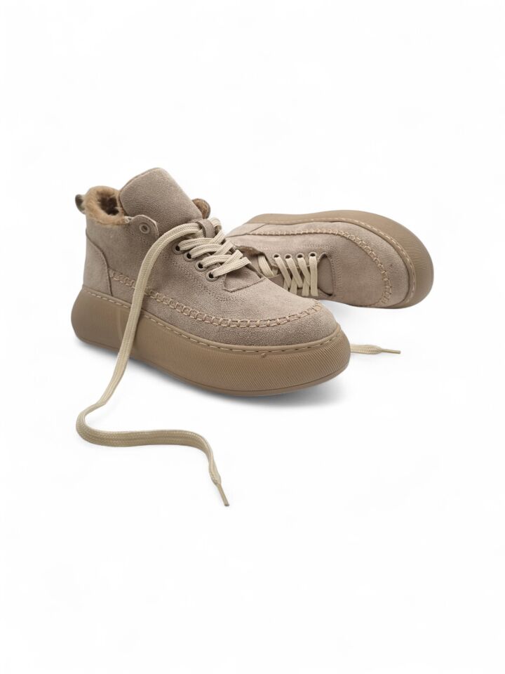 KADIN KALIN TABAN KÜRK ASTARLI BAĞCIKLI BOT BEJ  - 40