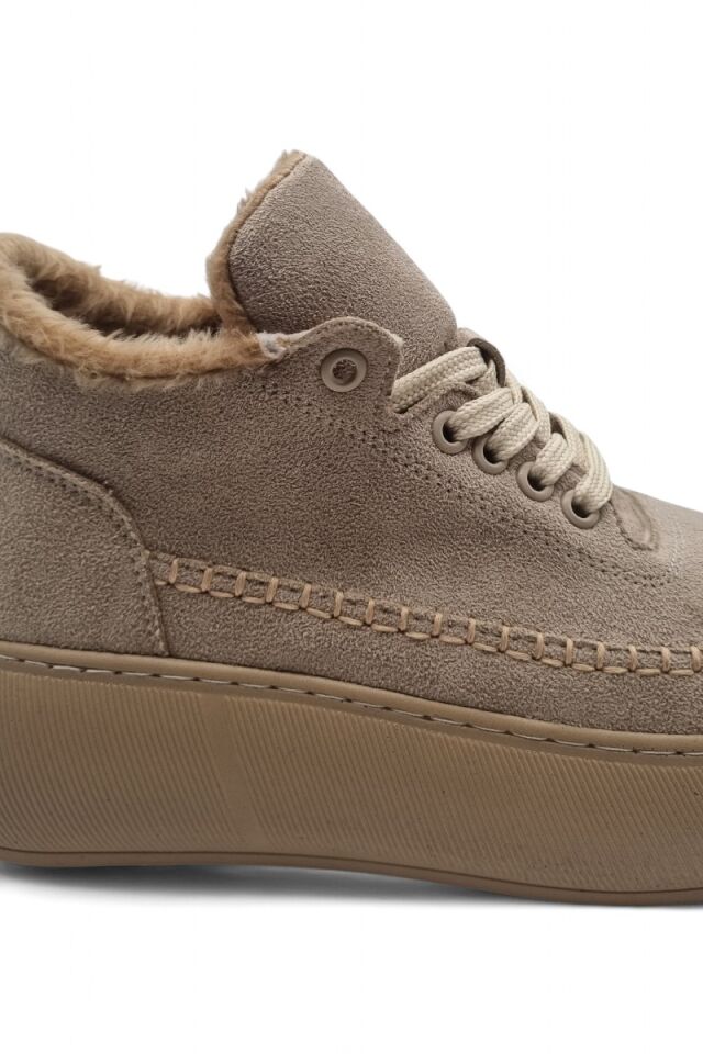 KADIN KALIN TABAN KÜRK ASTARLI BAĞCIKLI BOT BEJ  - 40