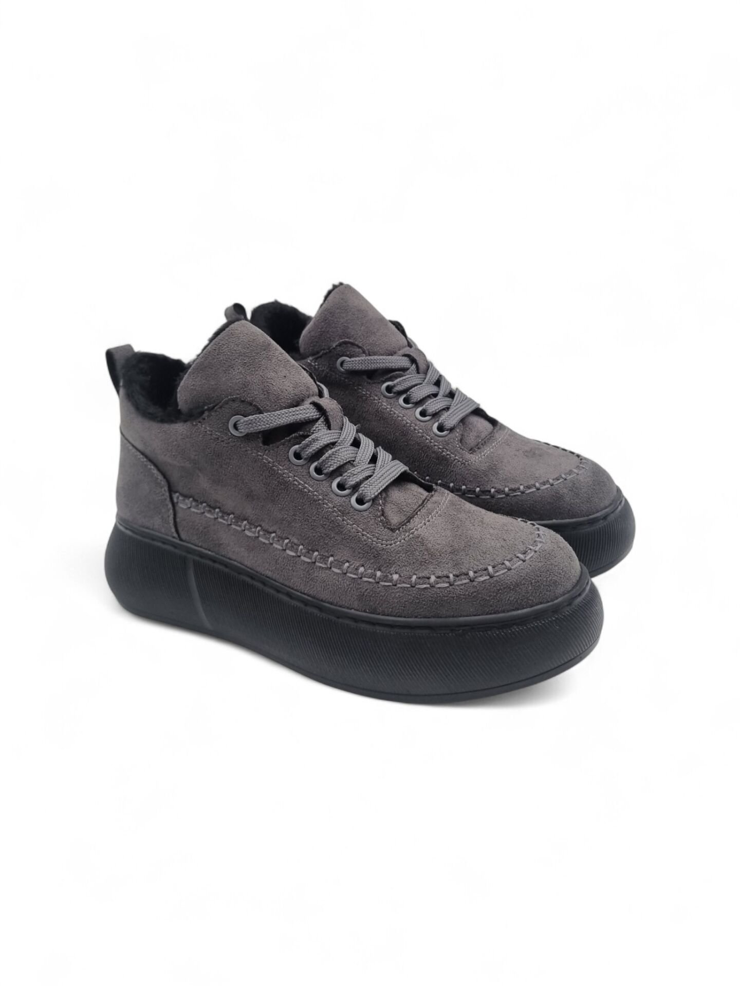 KADIN KALIN TABAN KÜRK ASTARLI BAĞCIKLI BOT GRİ - 40