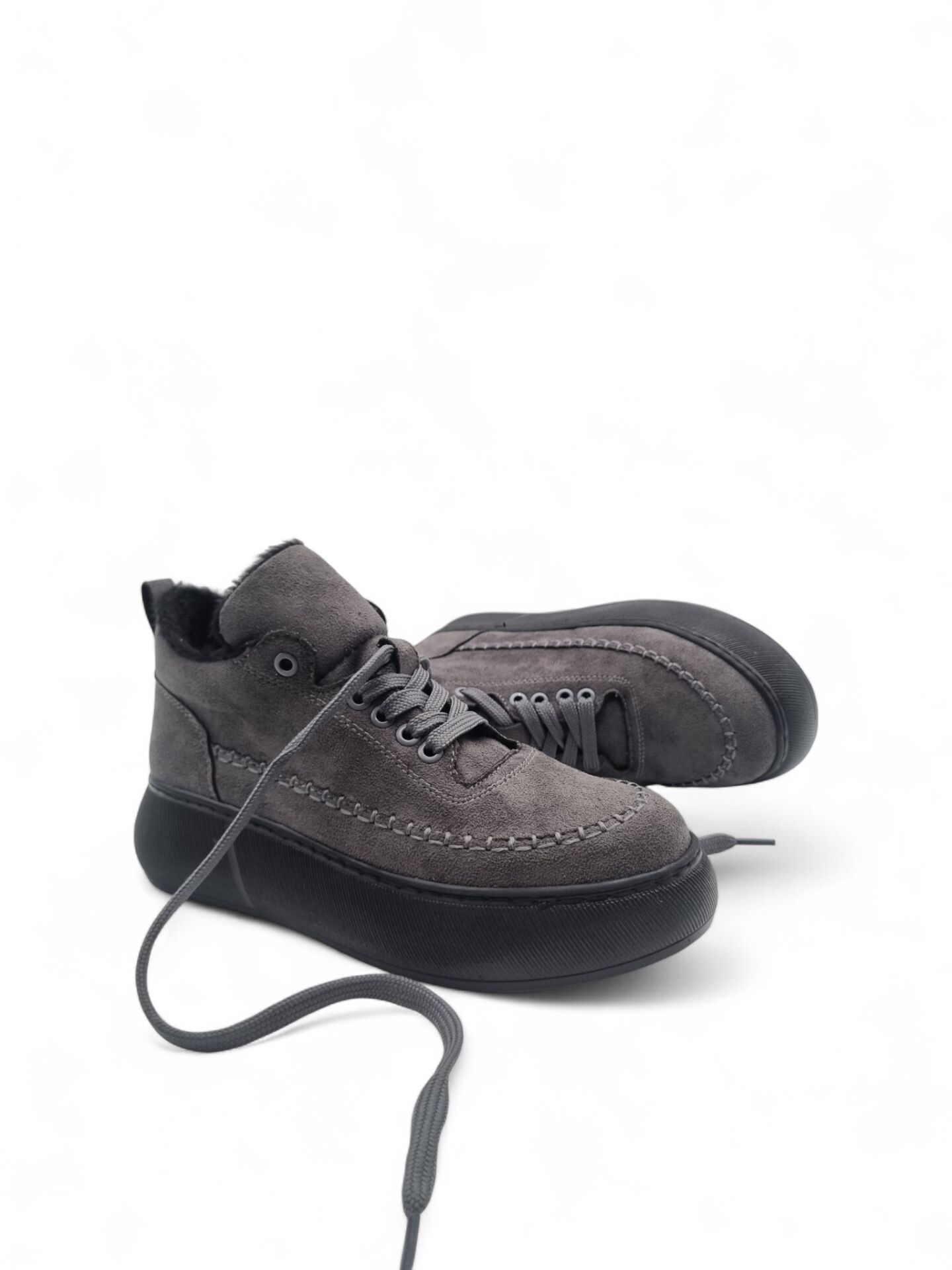 KADIN KALIN TABAN KÜRK ASTARLI BAĞCIKLI BOT GRİ - 40