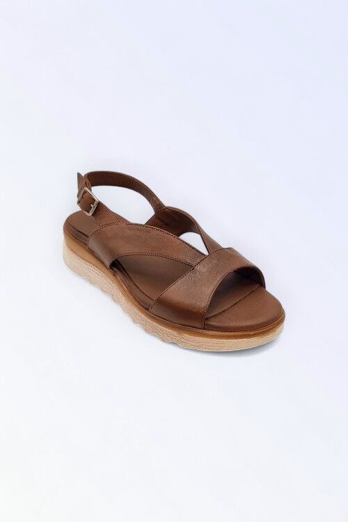 KADIN HAKİKİ DERİ SANDALET TABA - 40