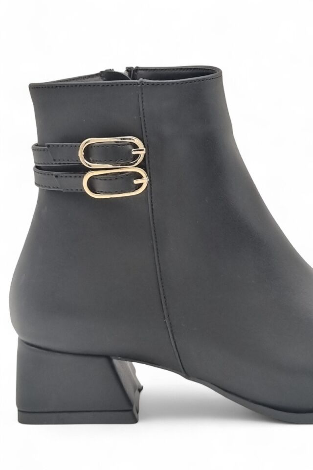 KADIN ÇİFT TOKA DETAYLI TOPUKLU BOT SİYAH CİLT - 40