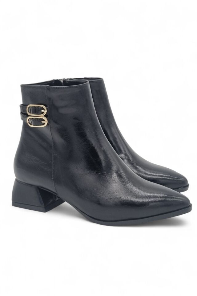 KADIN ÇİFT TOKA DETAYLI TOPUKLU BOT SİYAH RUGAN - 36