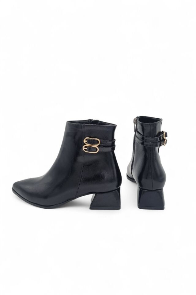 KADIN ÇİFT TOKA DETAYLI TOPUKLU BOT SİYAH RUGAN - 36