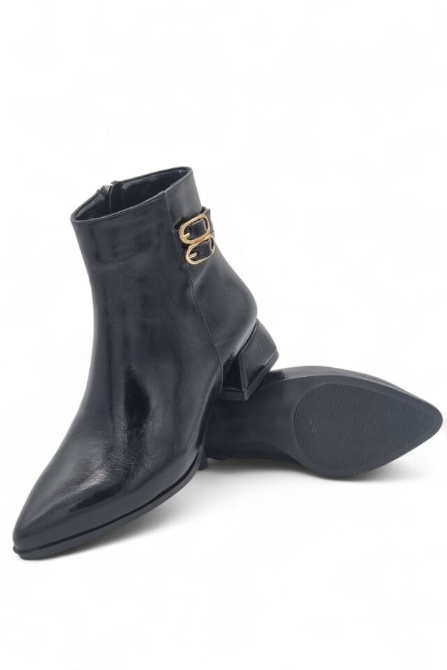 KADIN ÇİFT TOKA DETAYLI TOPUKLU BOT SİYAH RUGAN - 40