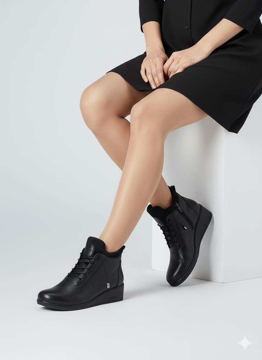 KADIN AKILLI (LASTİK) BAĞCIKLI POLİ TABANLI RAHAT BOT SİYAH - 36