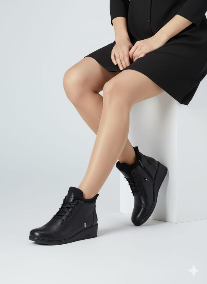 KADIN AKILLI (LASTİK) BAĞCIKLI POLİ TABANLI RAHAT BOT SİYAH - 40