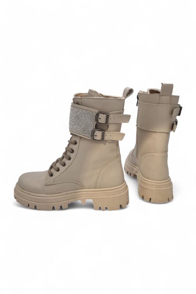 KADIN ÇİFT TOKALI TAŞLI BAĞCIKLI VE FERMUARLI TERMO TABANLI BOT