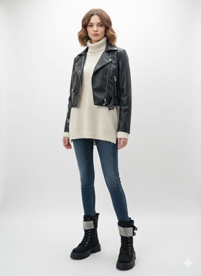 KADIN ÇİFT TOKALI TAŞLI BAĞCIKLI VE FERMUARLI TERMO TABANLI BOT SİYAH - 40