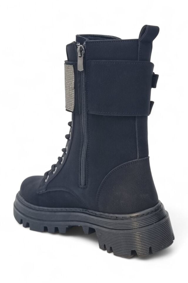 KADIN ÇİFT TOKALI TAŞLI BAĞCIKLI VE FERMUARLI TERMO TABANLI BOT SİYAH - 40