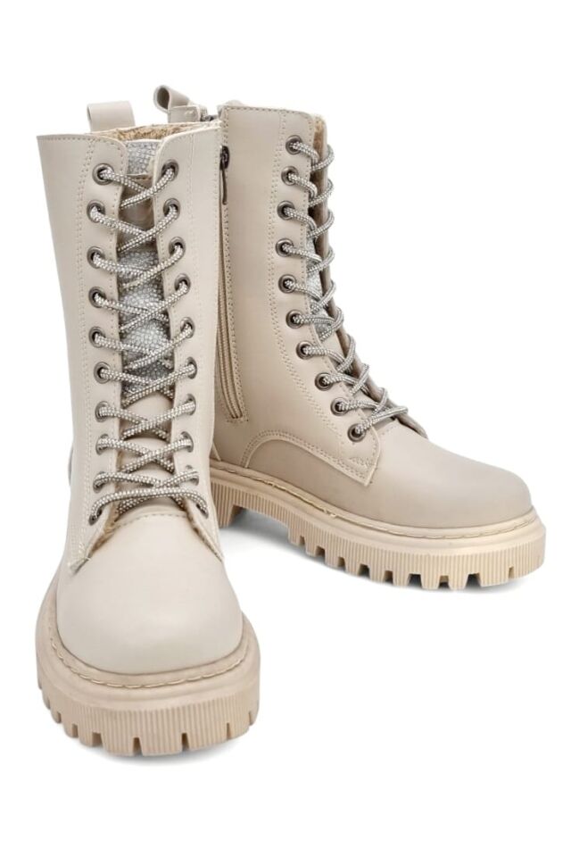 KADIN TAŞLI BAĞCIKLI FERMUARLI TERMO TABAN POSTAL BOT 36 - BEJ