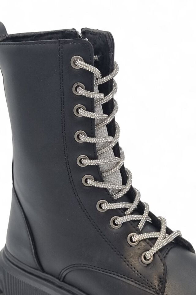 KADIN TAŞLI BAĞCIKLI FERMUARLI TERMO TABAN POSTAL BOT 40 - SİYAH